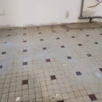Réalisation d'une maison en placo et du carrelage avec une incrustation de carreaux de ciment dans du carrelage imitation parquet